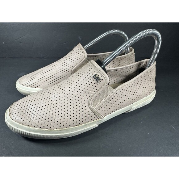 Michael Kors Keaton Perforated Slip-On Sneakers in Soft Beige Leather Size 8 - Picture 4 of 10